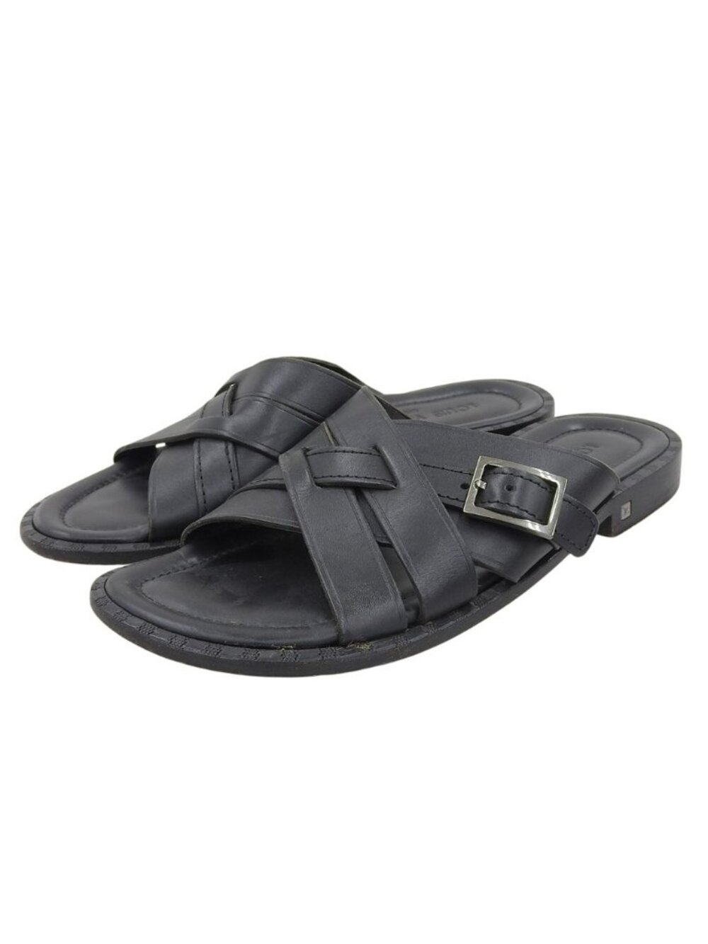 Louis Vuitton Leather Braided Design Flat Sandals Shoes Black 6.5